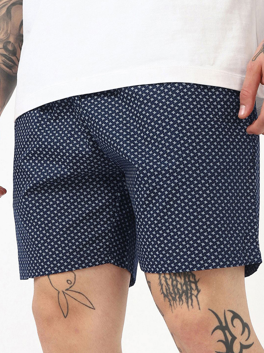 Bewakoof Men's Navy Blue All Over Printed Boxers