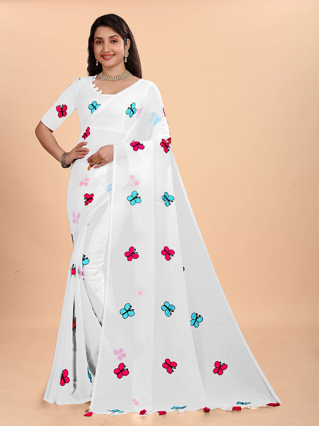 Sadika Embroidered Saree With Tassels