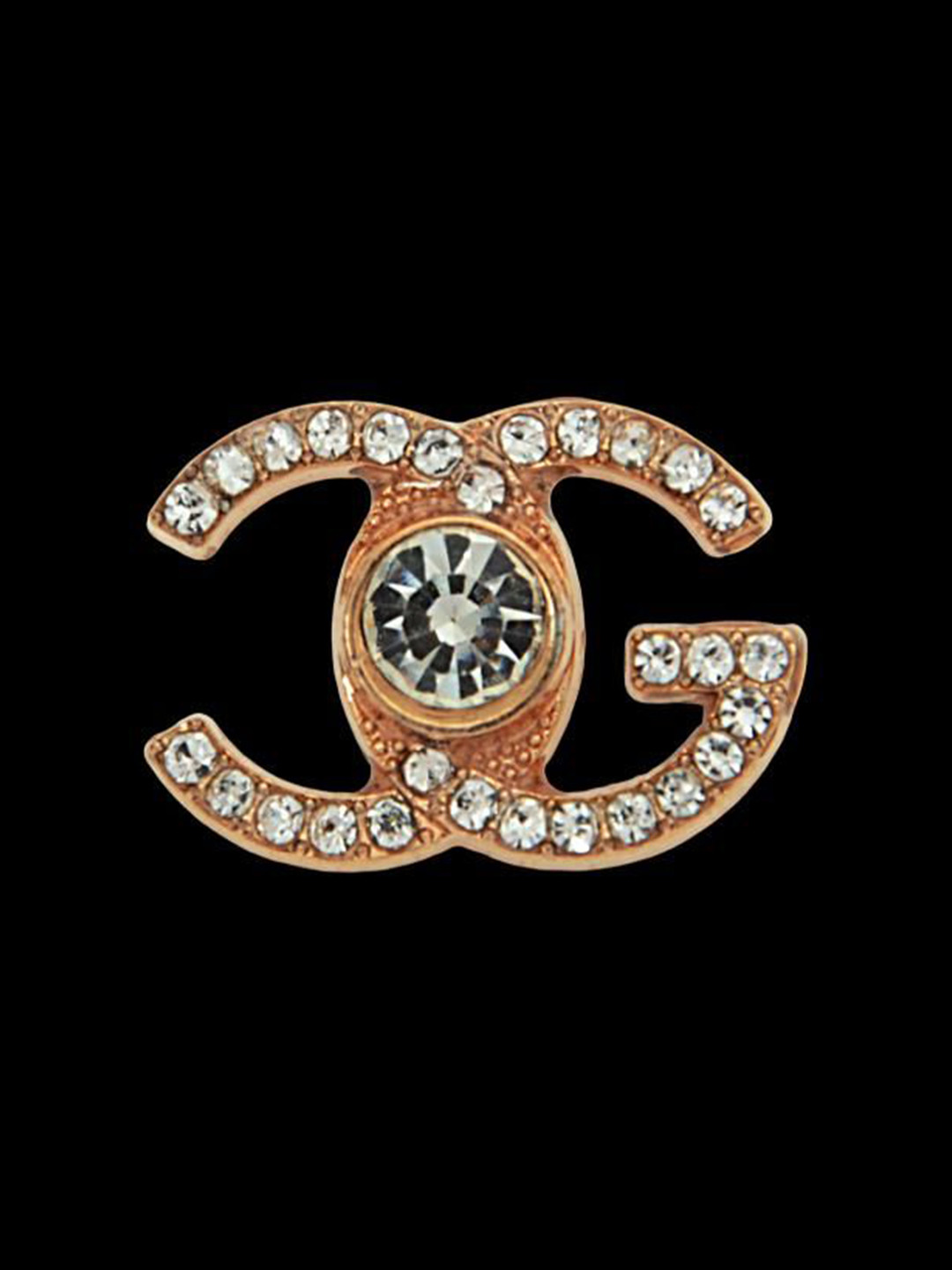 Curren Men Rose Gold Plated Rhinestones Studded C & G Brooch