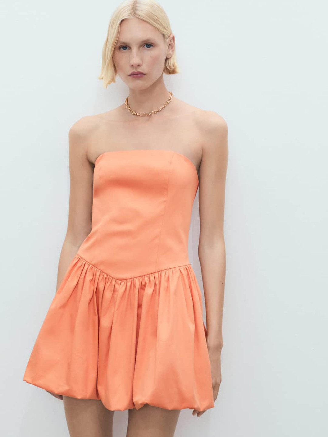 MANGO Strapless Gathered Mini Balloon Dress