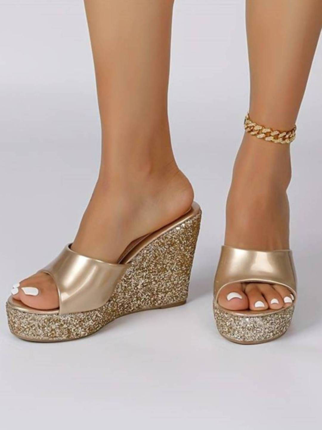 GLO GLAMP Women Shimmering Heights Wedge Heel Sandals