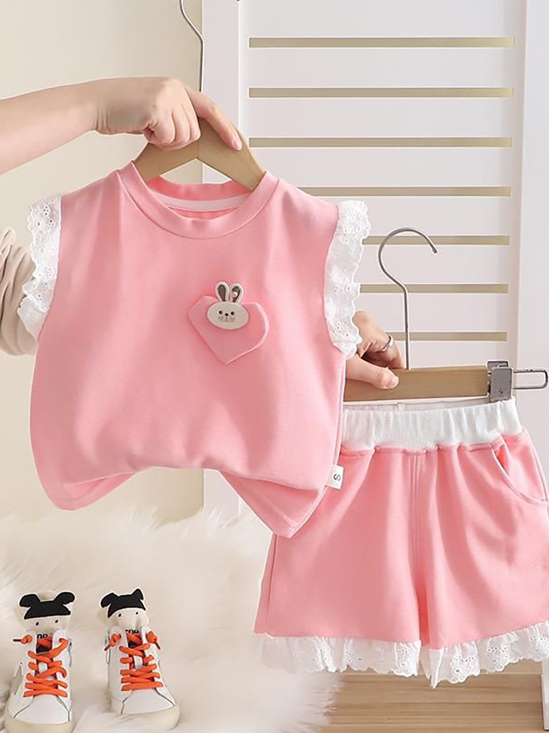 POP STREET KIDS Kids Bunny Round Neck T-Shirt With Shorts