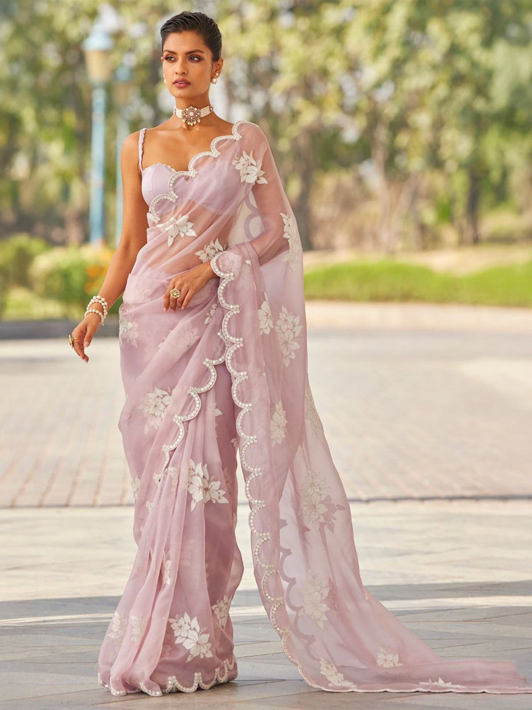 LeeliPeeri Designer Embellished Beads and Stones Saree with Blouse Piece