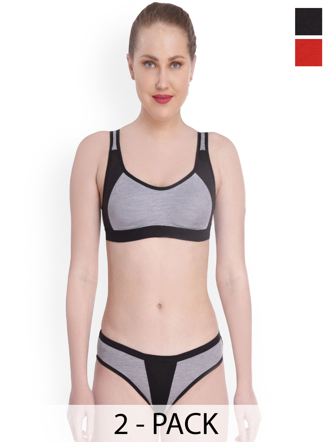 EMPISTO Pack of 2 Cotton Non Padded Lingerie Set SRE-SONI-RED-BLACK-28