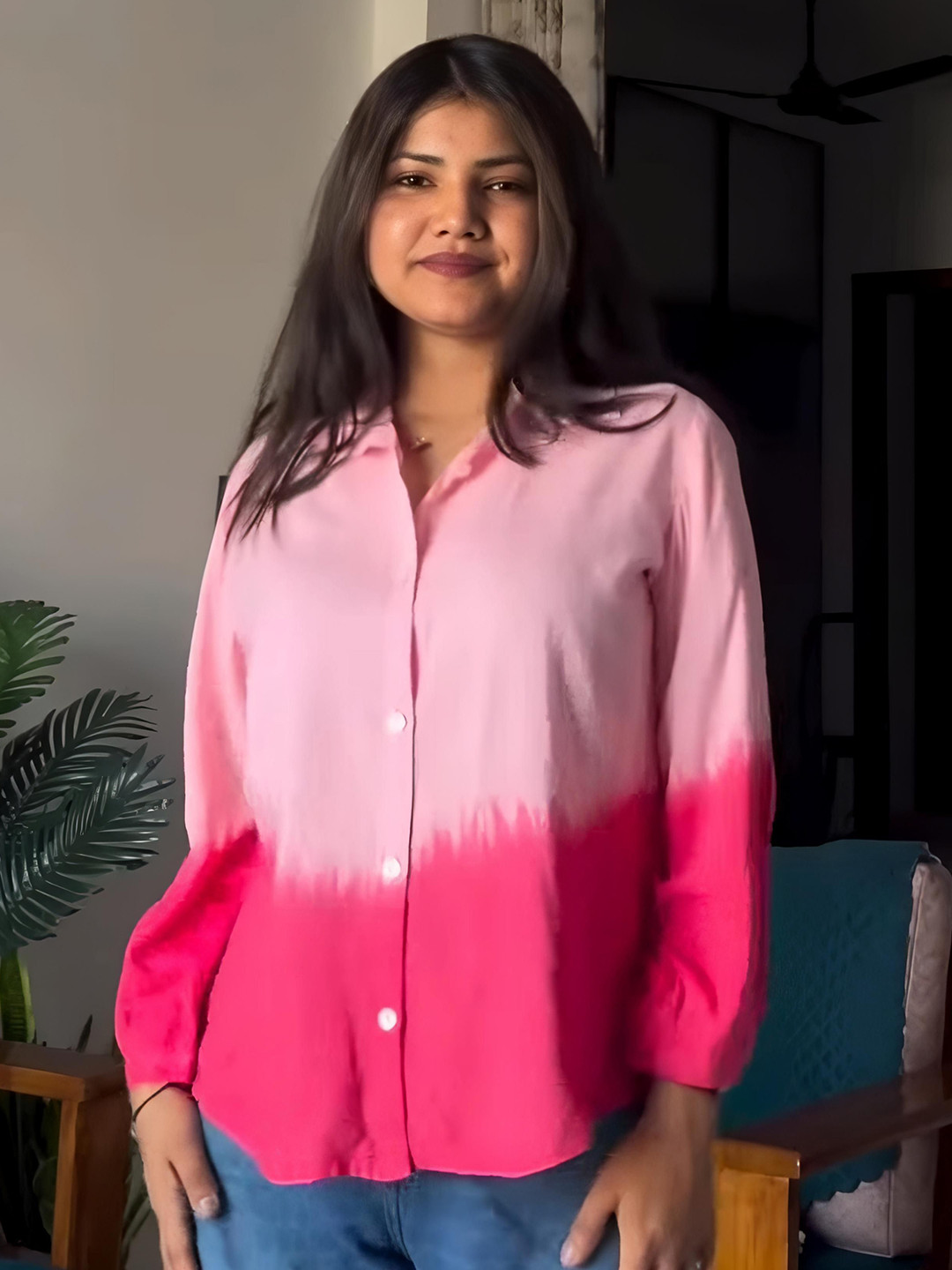 Maaesa Tie & Dyed Relaxed Fit Spread Collar Shirt