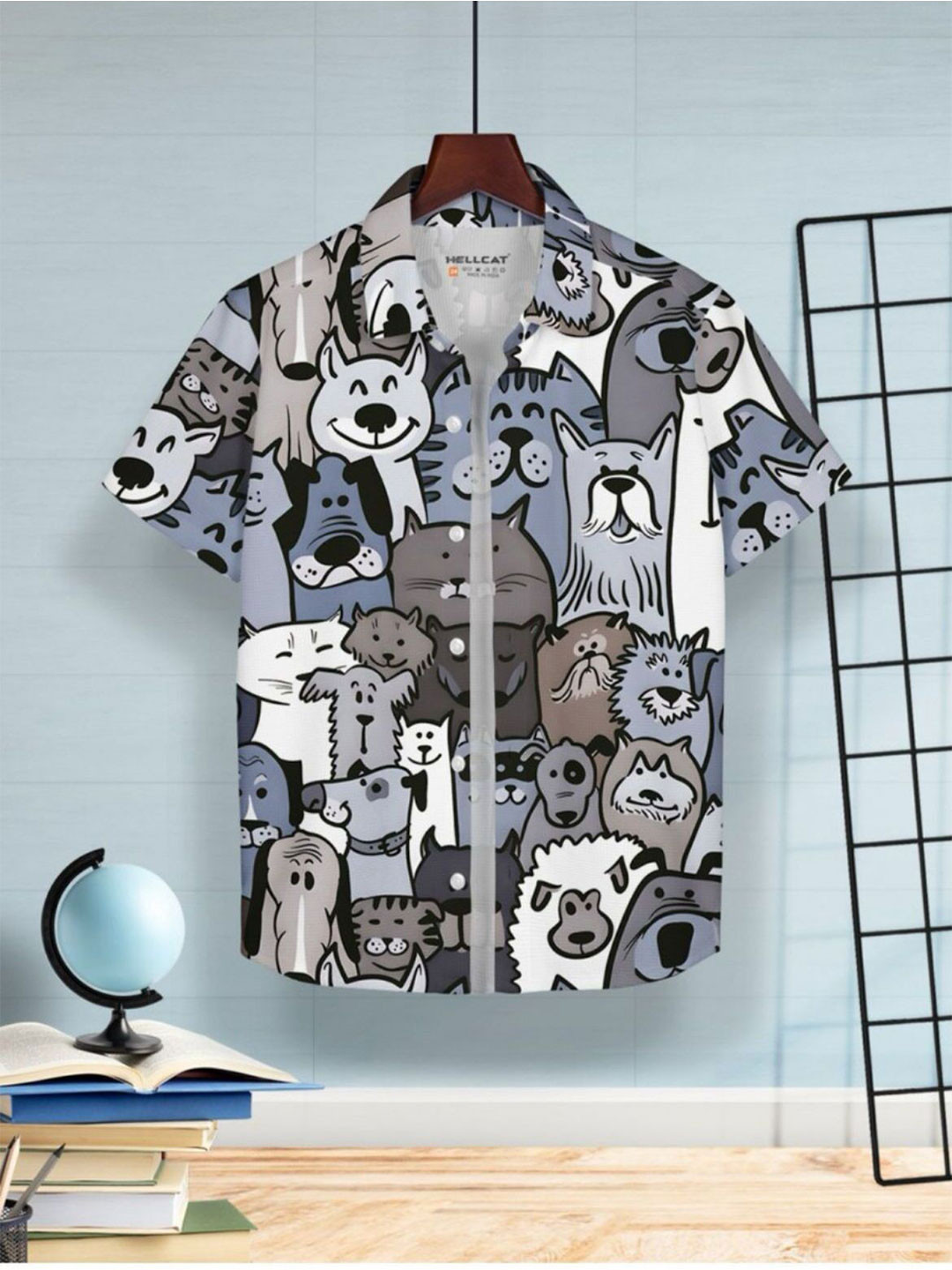 SOLBIZA Boys Classic Graphic Printed Spread Collar Casual Shirt