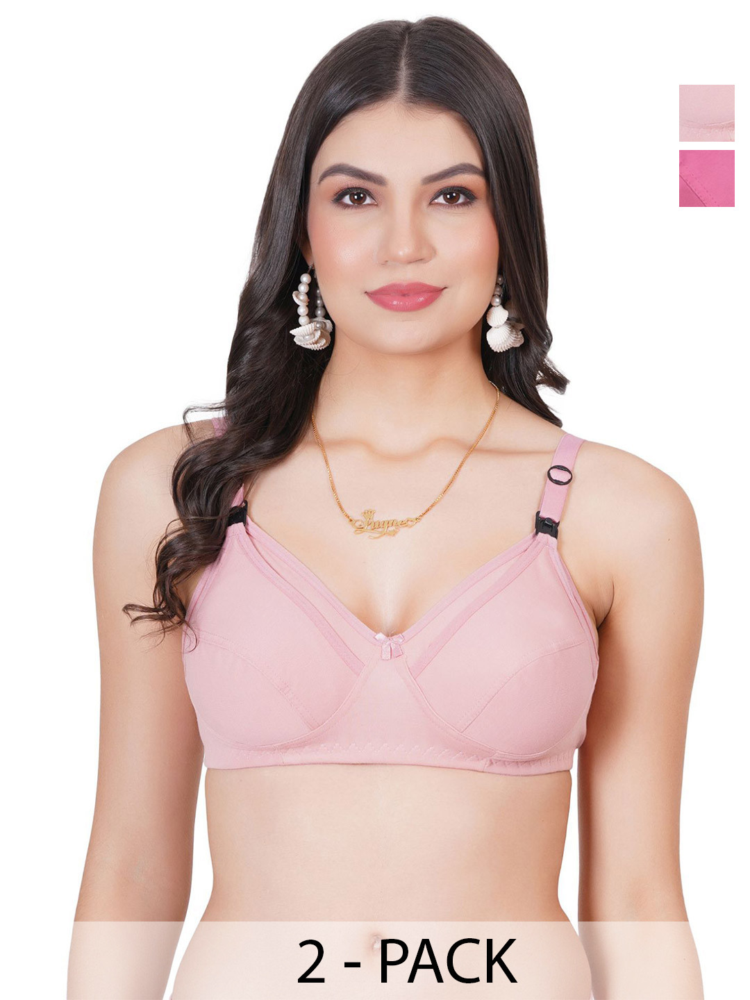 Liigne Pack Of 2 Cotton Full Coverage Non Padded Maternity Bra