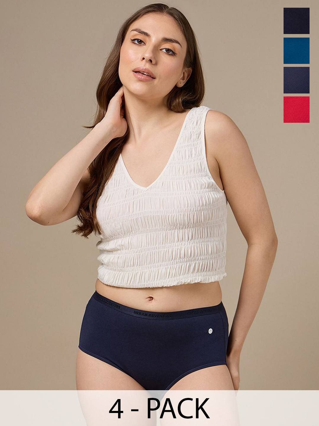 URBAN ADVENTURE Pack Of 4 High-Rise Hipster Briefs 24UAW-006(BLK-NVY-RED-LAG)