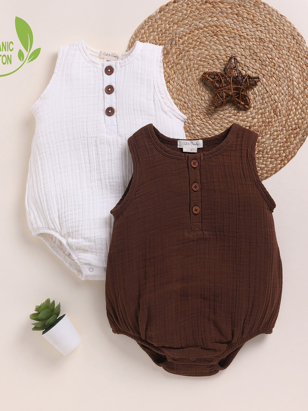 COT & CANDY Girls Pack Of 2 Cotton Sleeveless Bodysuits