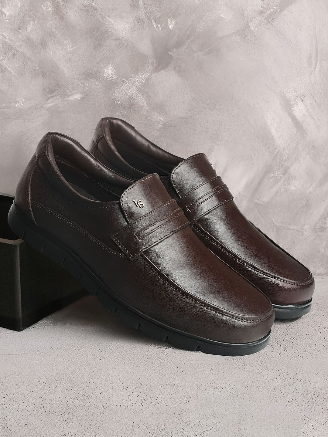 LOUIS STITCH Brunette Brown Comfortable Slip-On Leather Moccasins