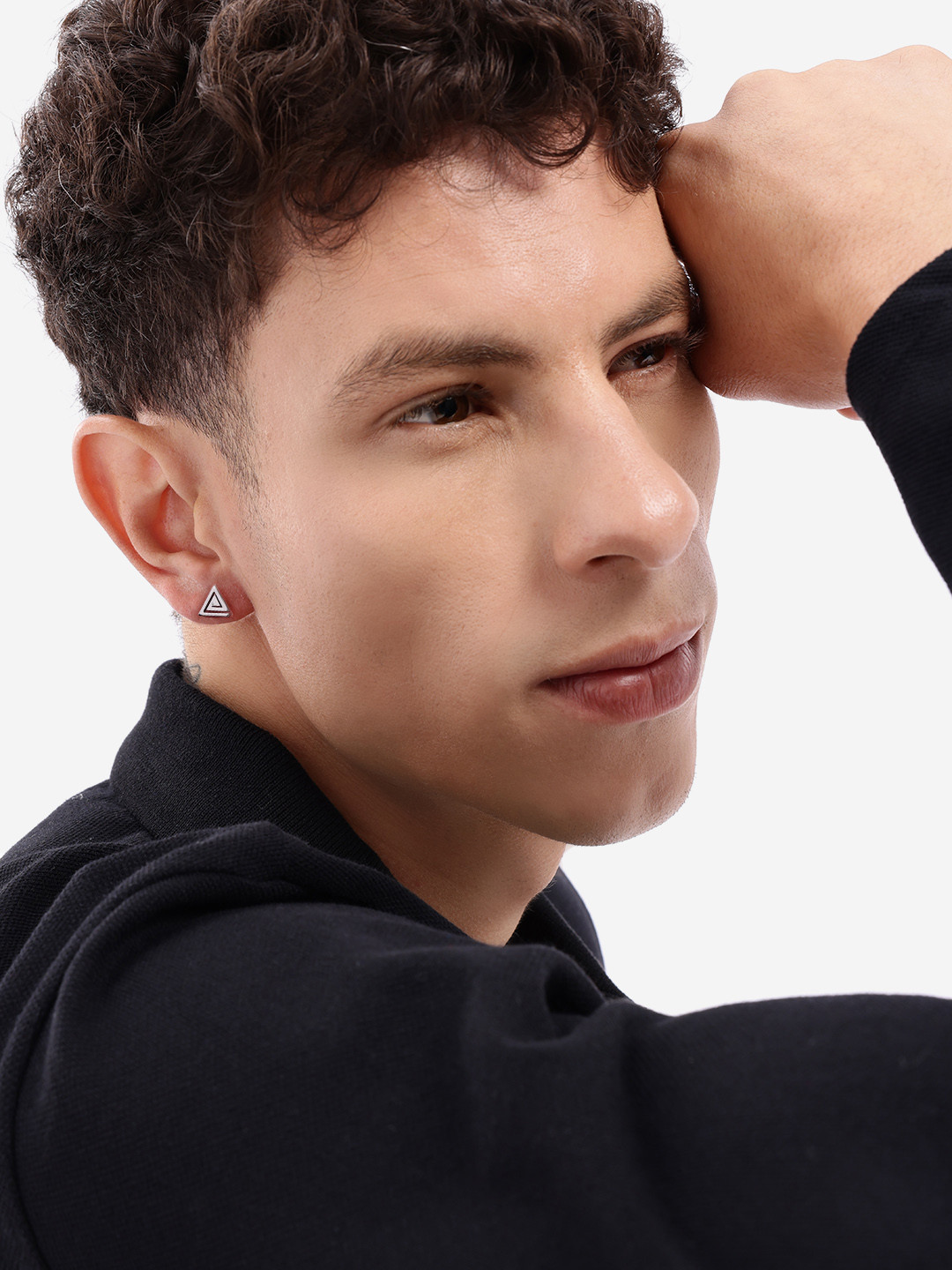 The Roadster Lifestyle Co. Men Silver Toned Triangular Stud Earring