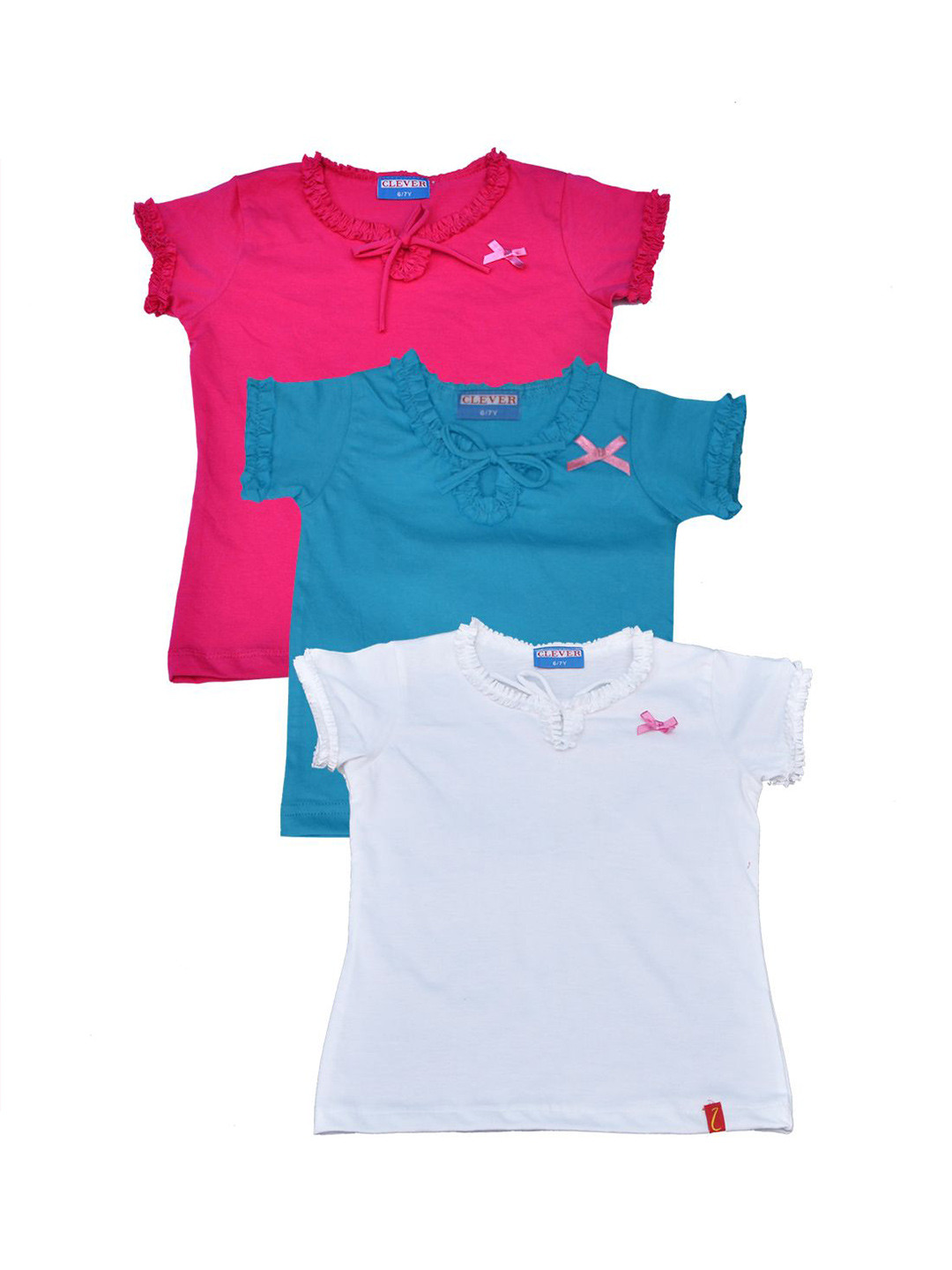 CLEVER Girls Pack Of 3 Tie-Up Neck Cotton Regular Top