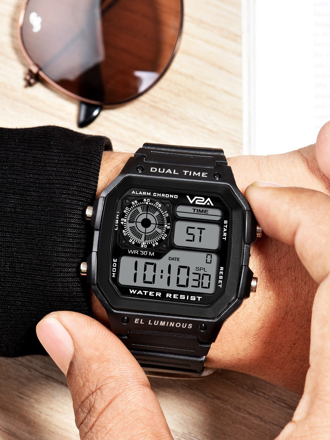V2A Men Dial & Wrap Around Straps Digital Watch V2A-1299-Black-0