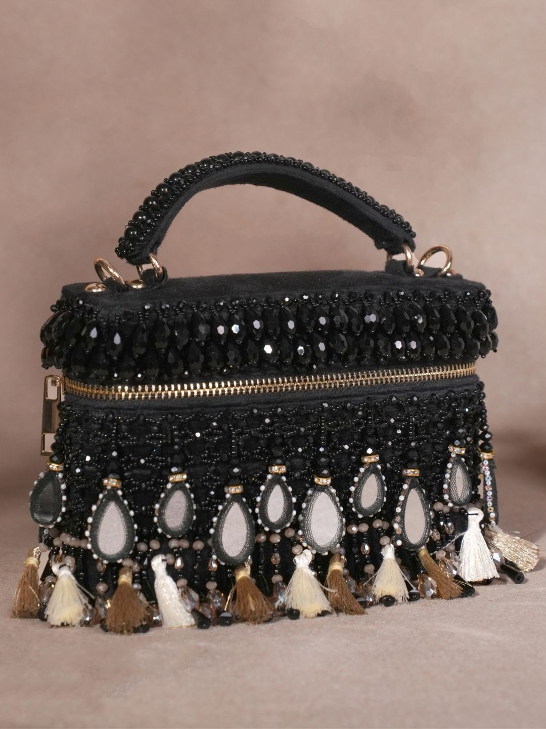 House of Kosha Mirage Embellished Suede Structured Vanity Bag
