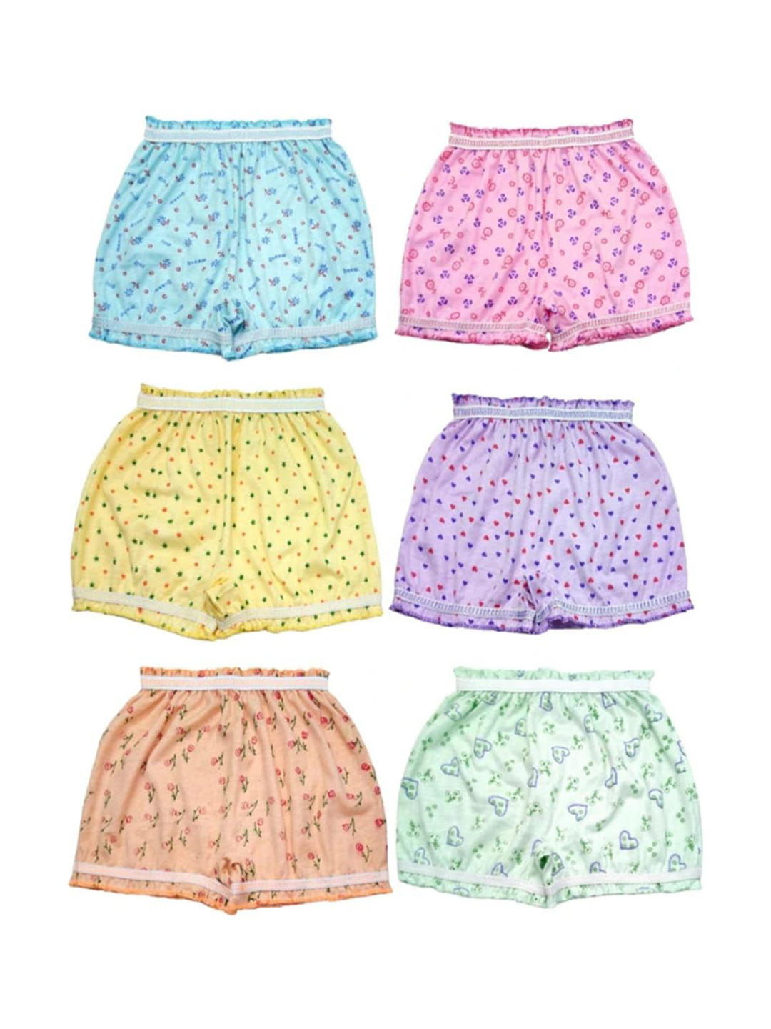 KIDBIRD Infant Girls Pack Of 6 Printed Combed Cotton Boy Shorts Briefs Allov-01KID06