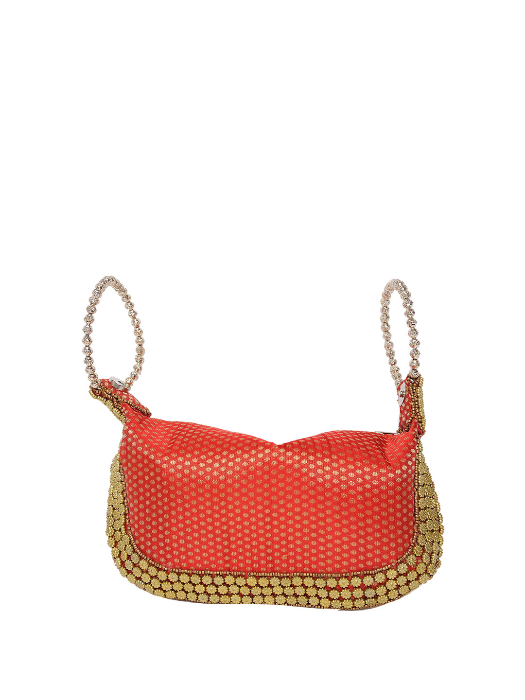 Exotic India Bracelet Bag with Brocade Weave and Beadwork