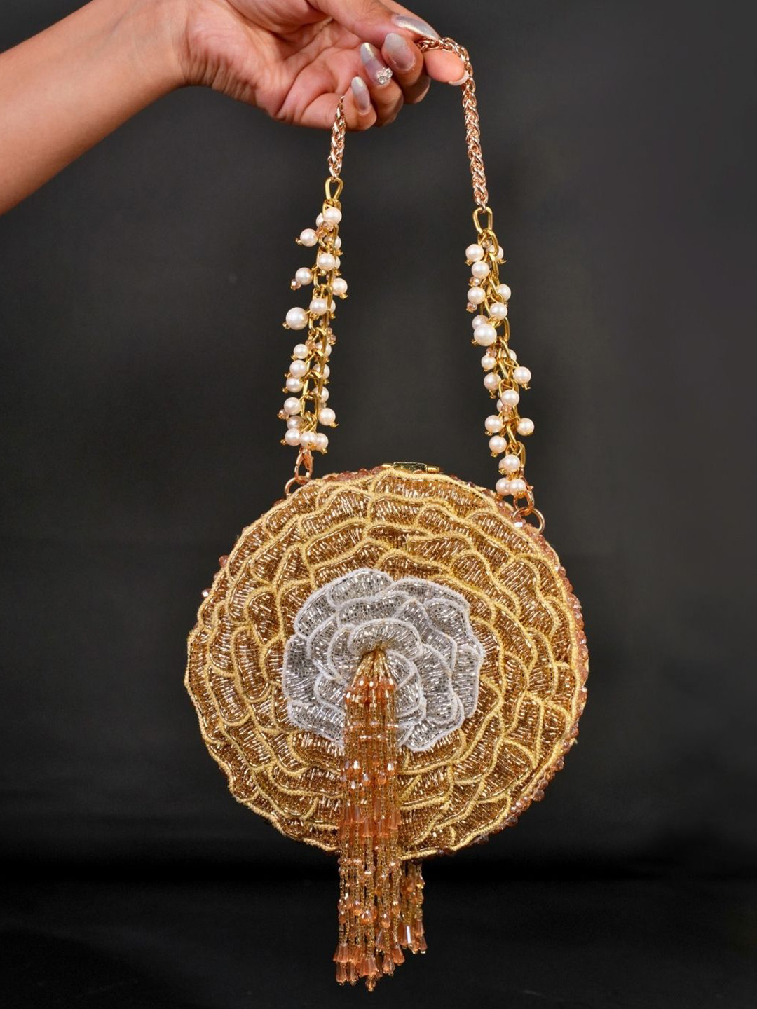 House of Kosha Ella Embellished Suede Structured Handheld Bag