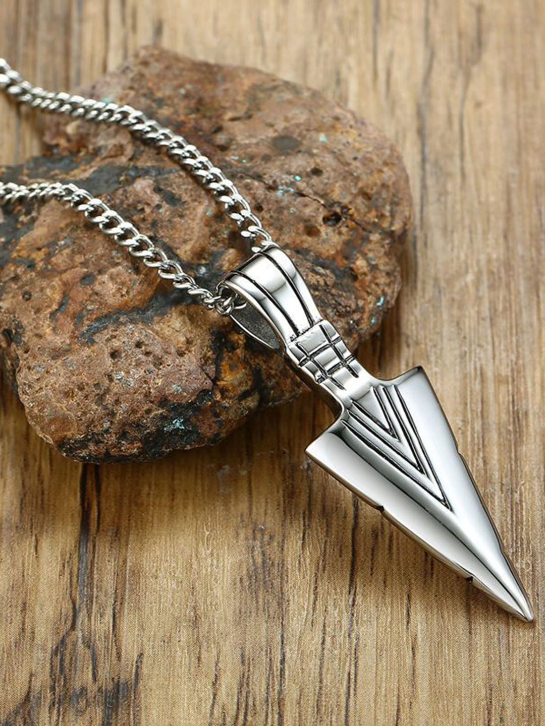 PASU FASHION Men Silver-Plated Pendants with Chain Arrow Necklace