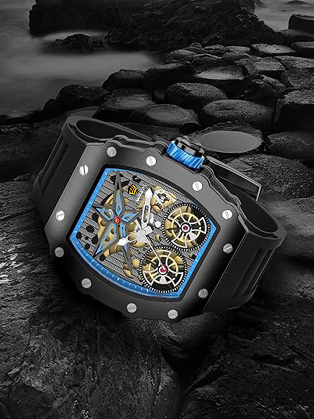 BENLING Men Wrap Around Straps Analogue Automatic Motion Powered Watch BENL-0006-BLKBLK