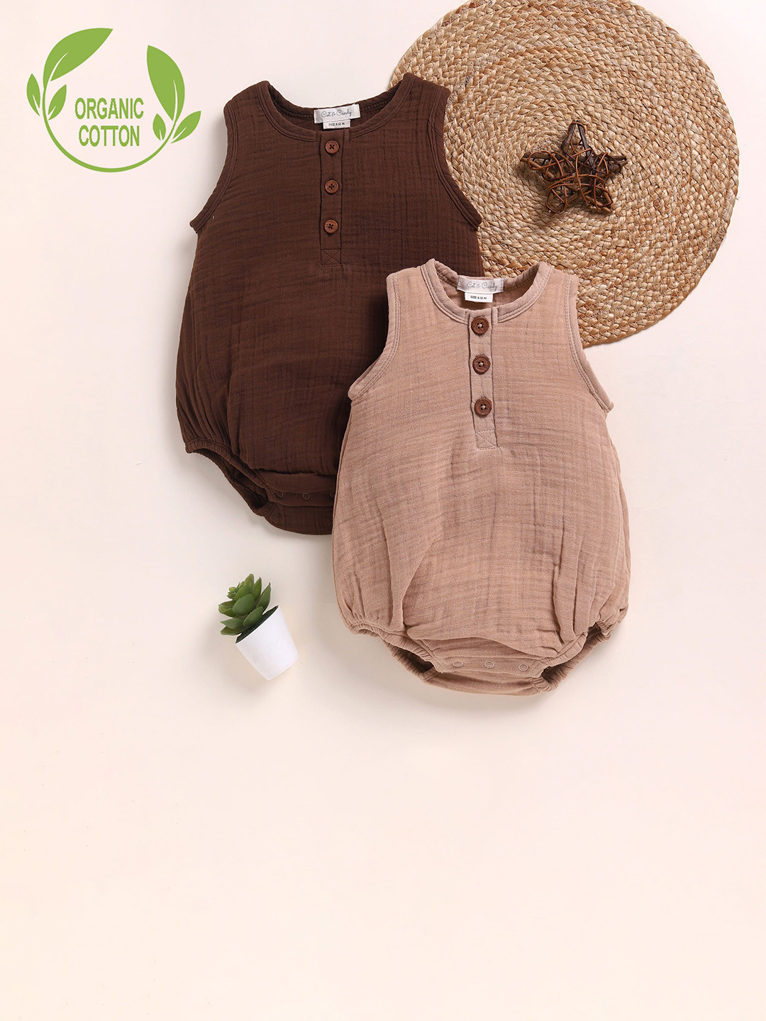 COT & CANDY Girls Pack Of 2 Organic Cotton Sleeveless Bodysuits