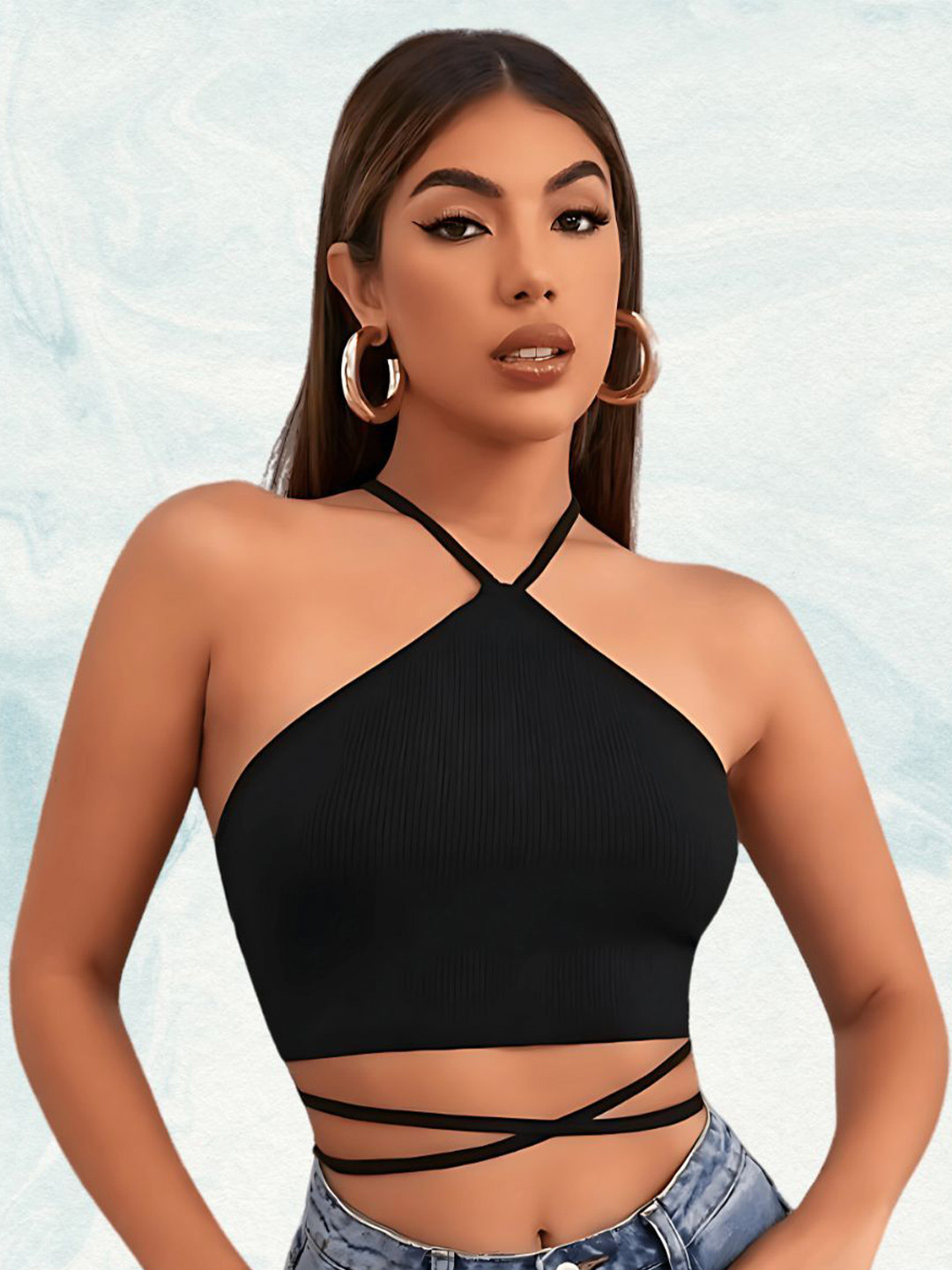 Miava Joylina Women Halter Neck Tie-up Styled Back Crop Top