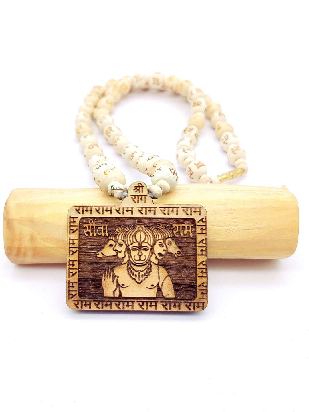 BRIJ HAAT Unisex Wooden Carving Panchmukhi Hanuman ji Locket