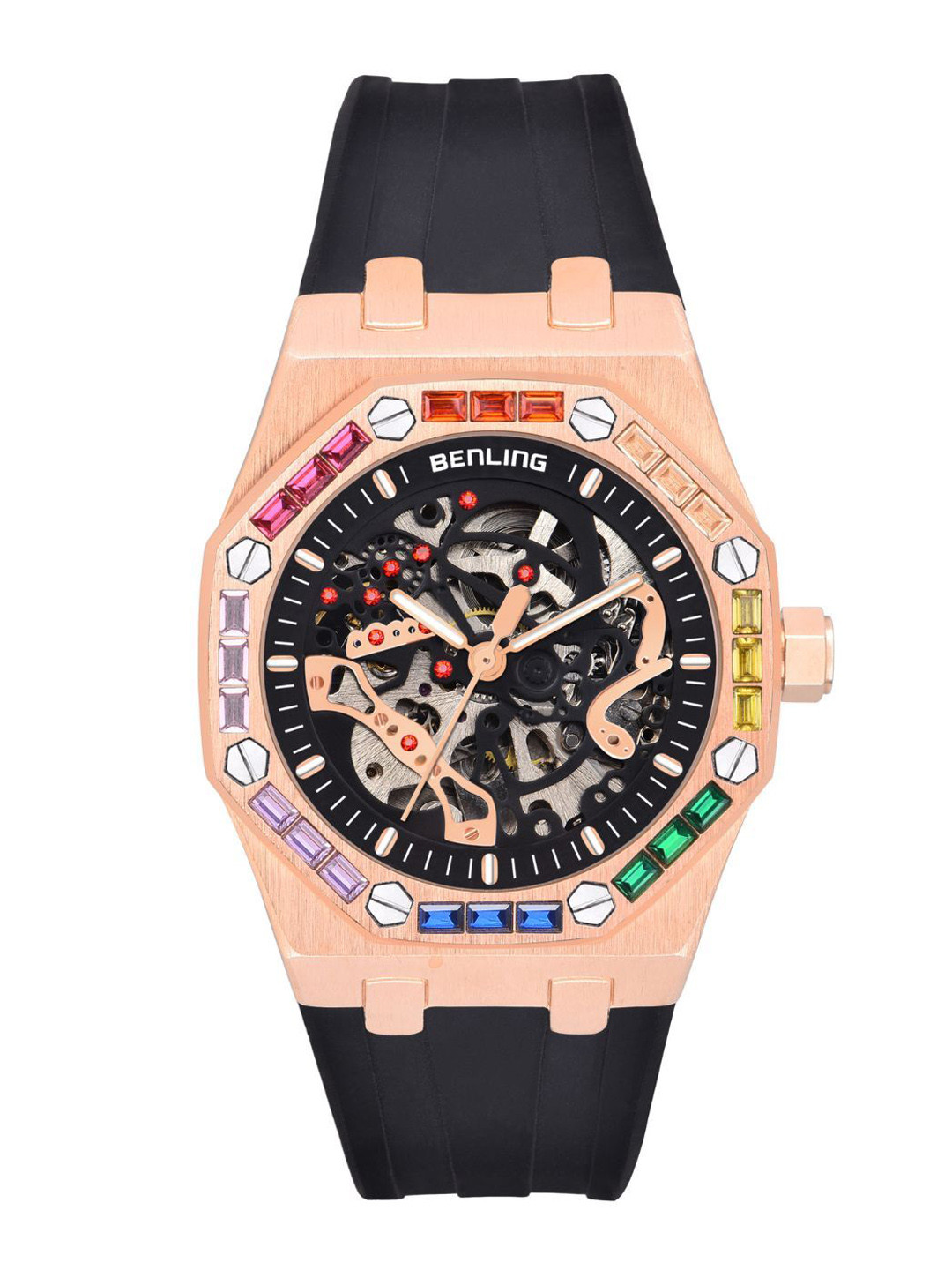 BENLING Men Dial & Wrap Around Straps Automatic Motion Powered Watch BENL-0005-GLDBLK