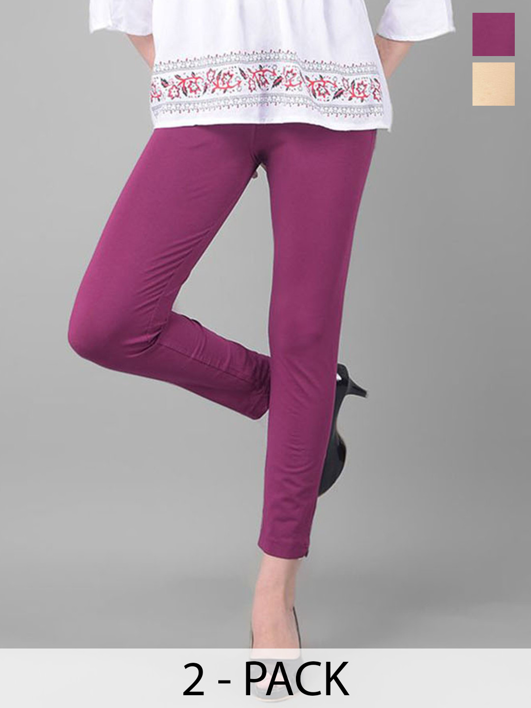 Comfort Lady Plus Size Pack Of 2 Mid-Rise Ankle-Length Leggings