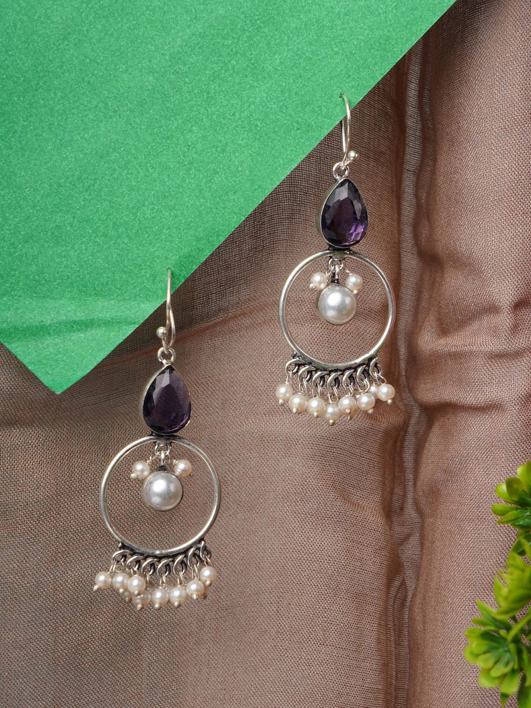 Bamboo Tree Jewels Crystals Studded And Beaded Circular Drop Earrings
