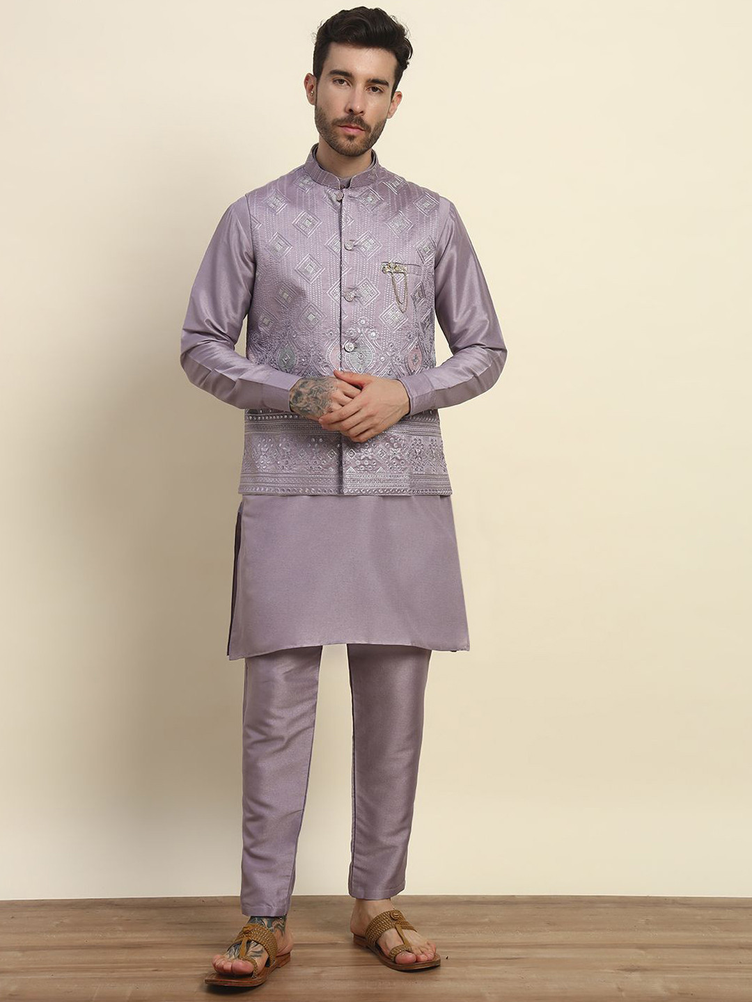 Pro-Ethic STYLE DEVELOPER Cotton Silk Straight Kurta With Trousers & Jacket