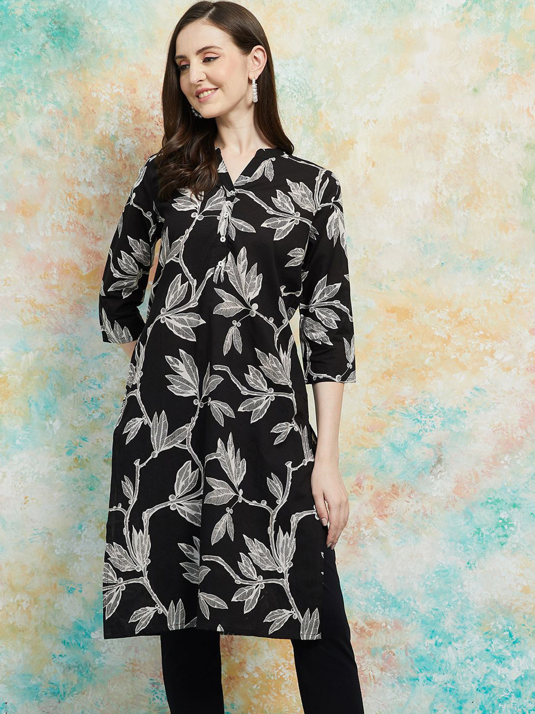 Melange by Lifestyle Women Printed Flared Sleeves Cotton Anarkali Kurta