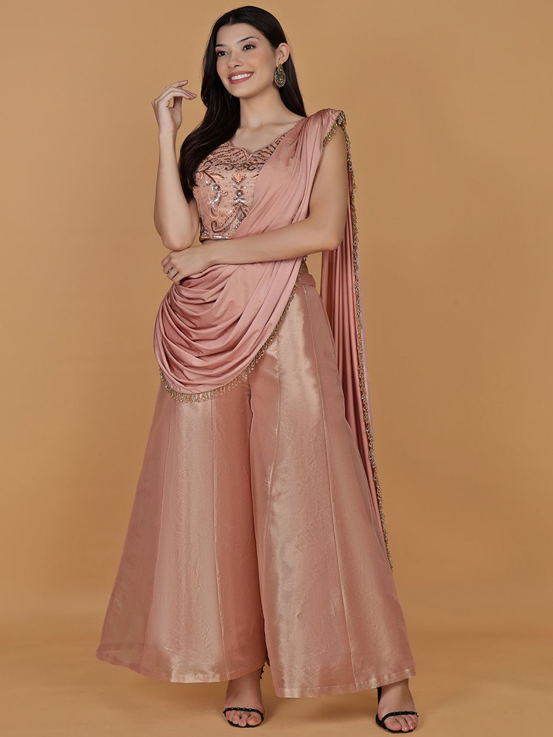 MILU MADAN Embellished Draped Pant Saree Set