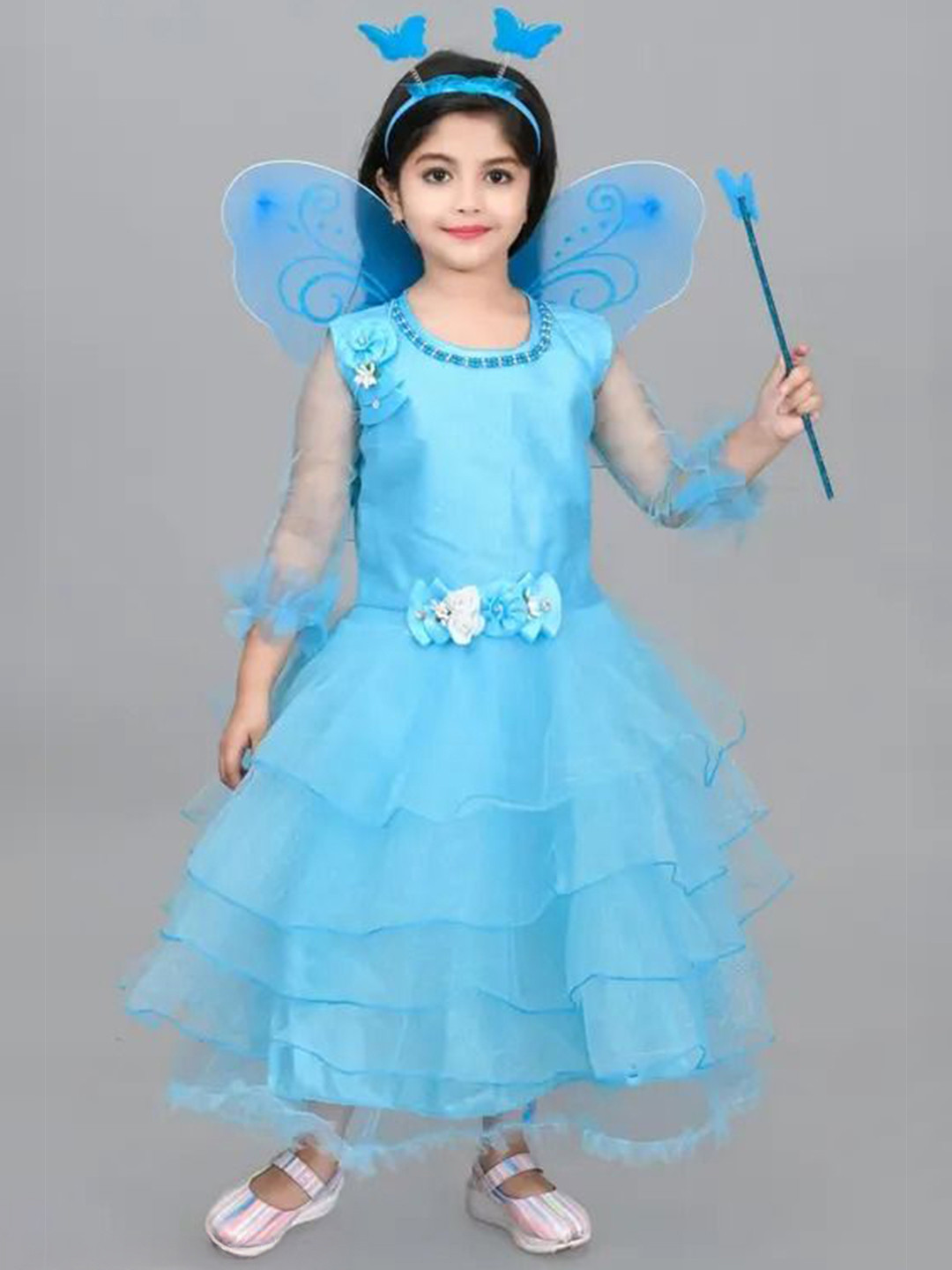 Samjho Fashion Girls Solid Embellished Fit & Flare Knee Length Dress