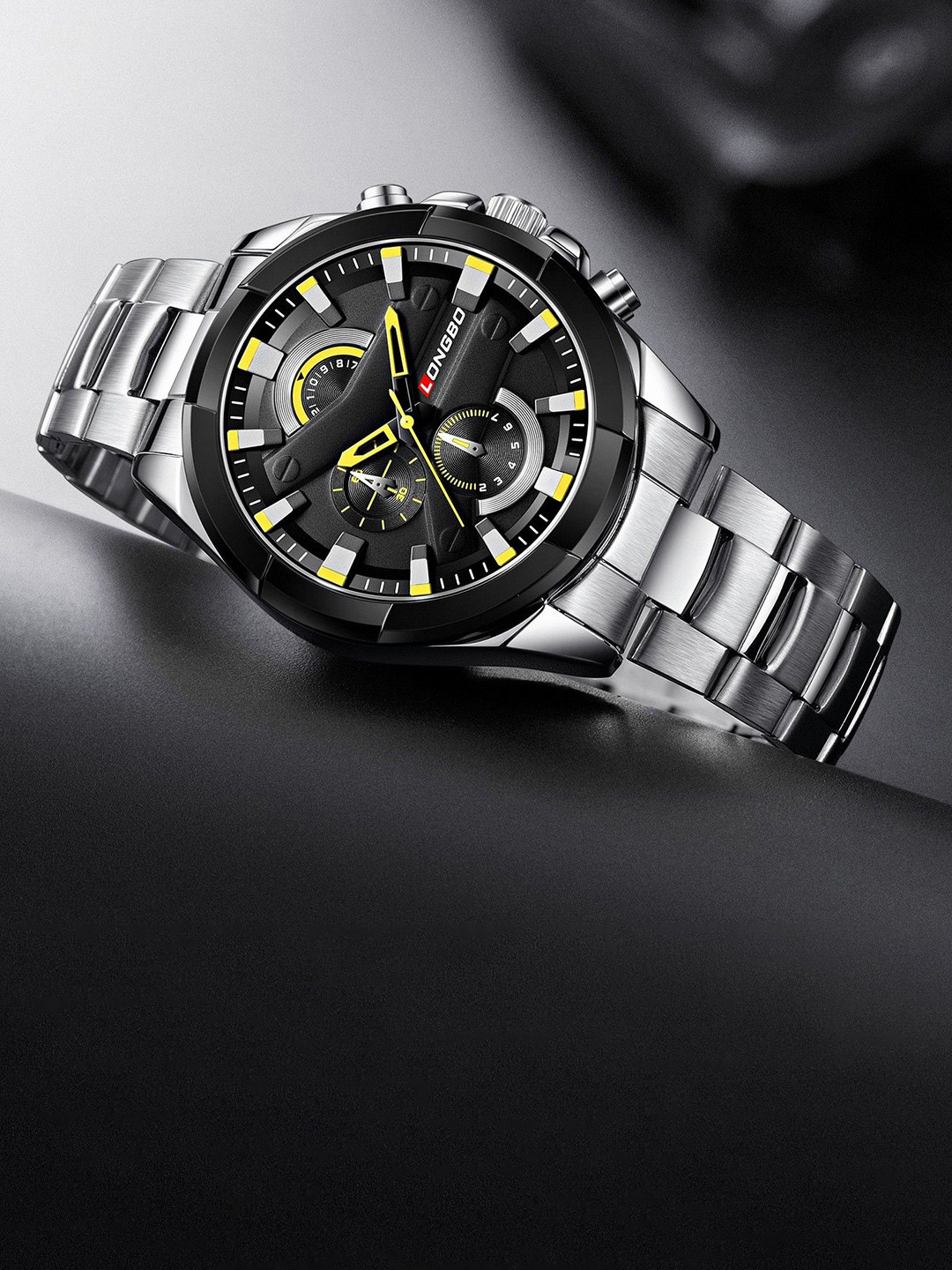 LONGBO Men Dial & Stainless Steel Bracelet Style Analogue Watch Long-80242-Silver-Black-0