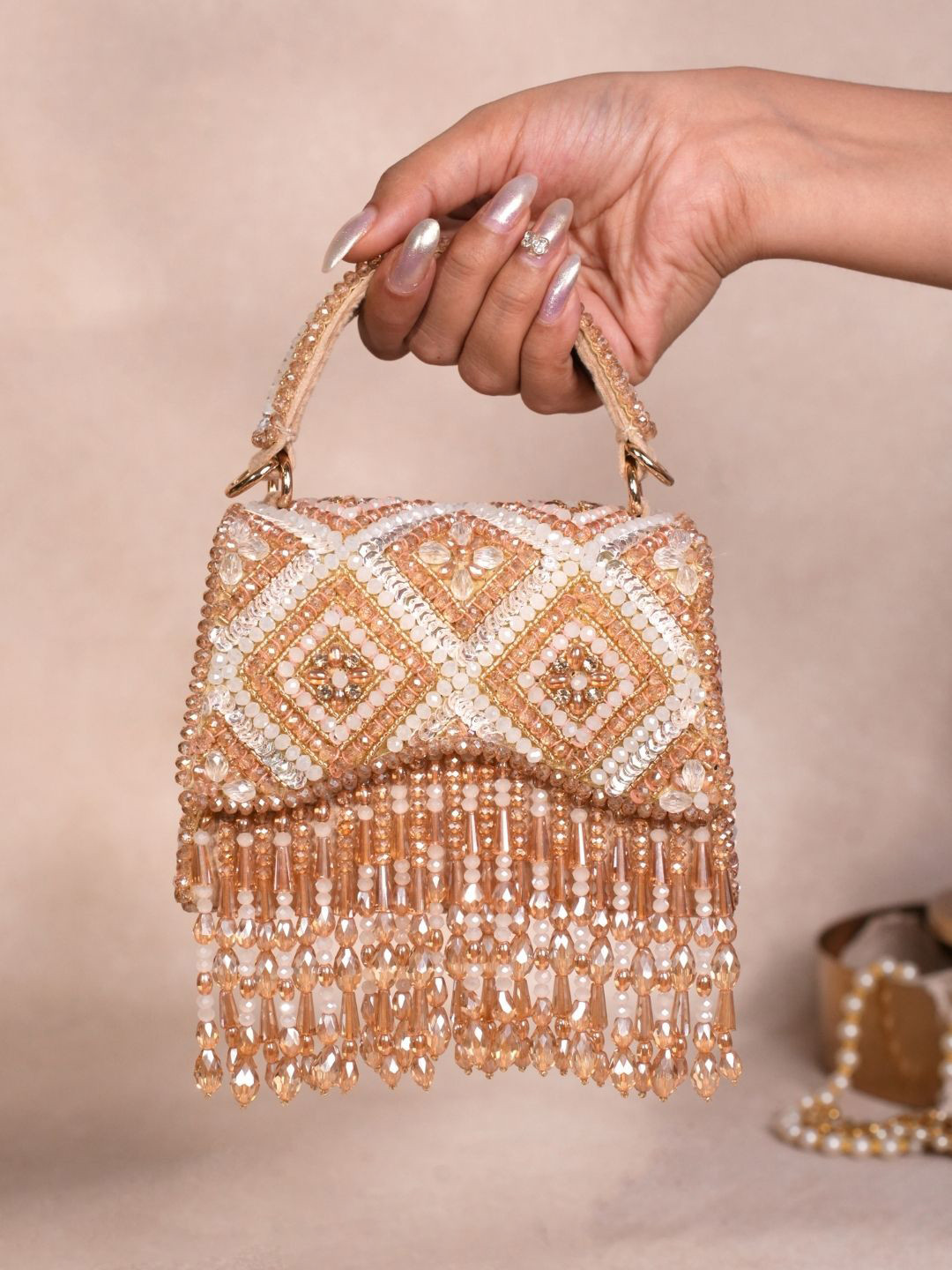 House of Kosha Elara Embellished Suede Structured Shoulder Bag