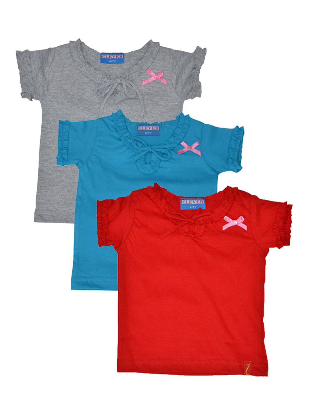 CLEVER Girls Pack of 3 Solid Tie-Up Neck Cotton Regular Top