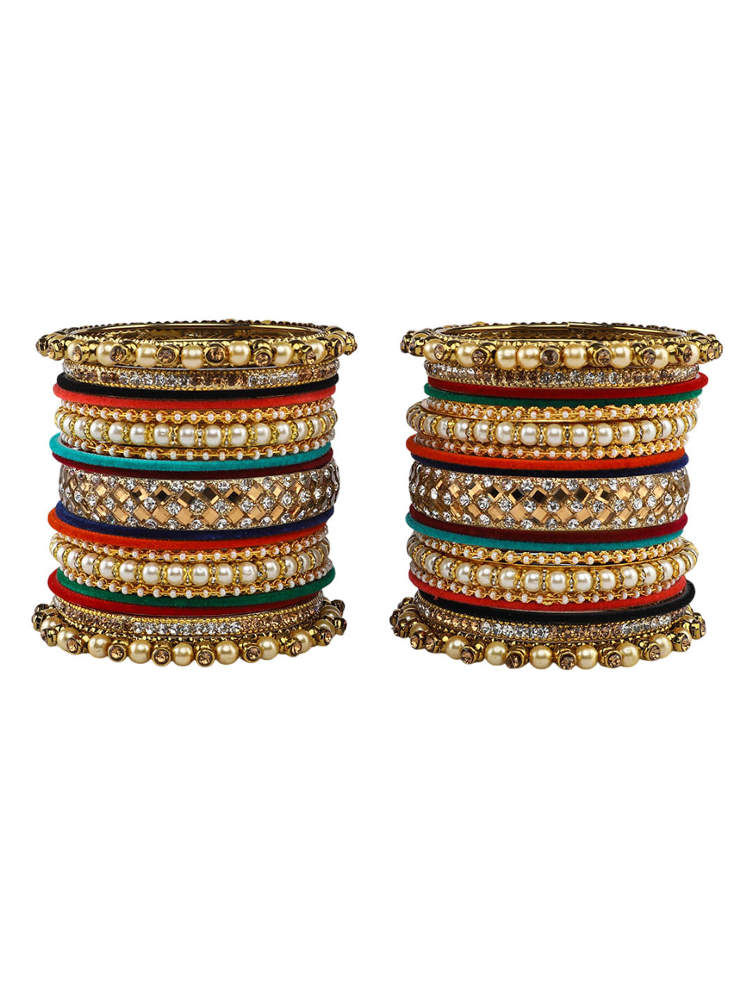 Amika Set of 34 Gold-Plated Pearl, Stone-Studded & Beaded Bangles