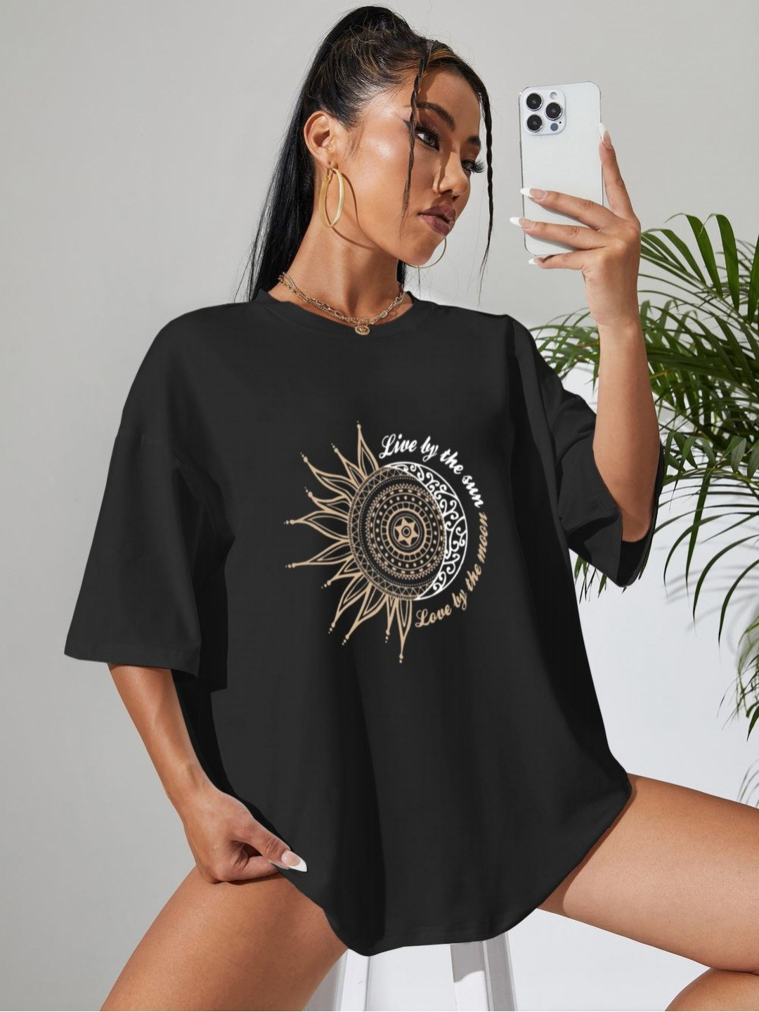 CLAFOUTIS Typography Printed Round Neck Drop Shoulder Sleeves Oversized T-shirt