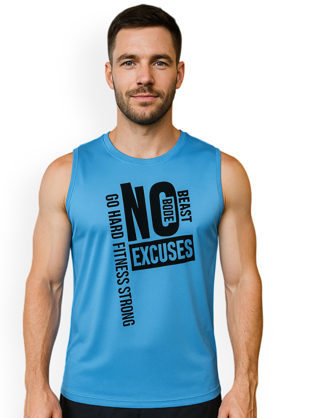 GREATMAN Printed Round Neck Gym Vest GM1110Sky_M