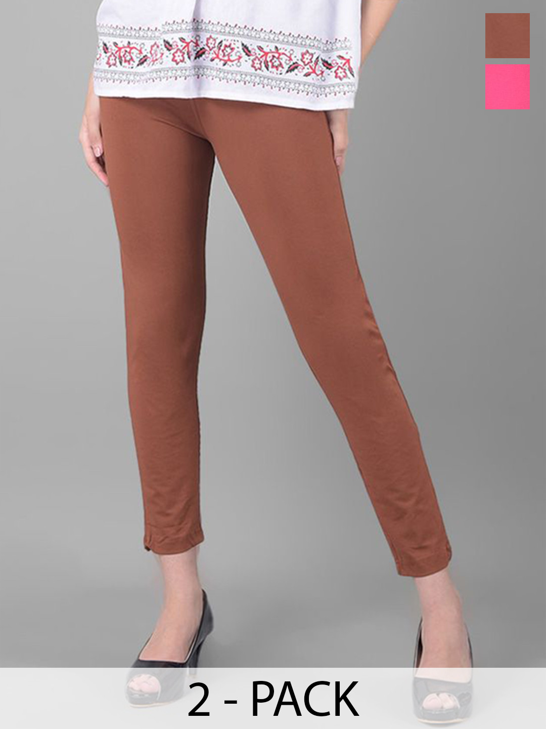 Comfort Lady Plus Size Pack Of 2 Mid-Rise Ankle-Length Leggings