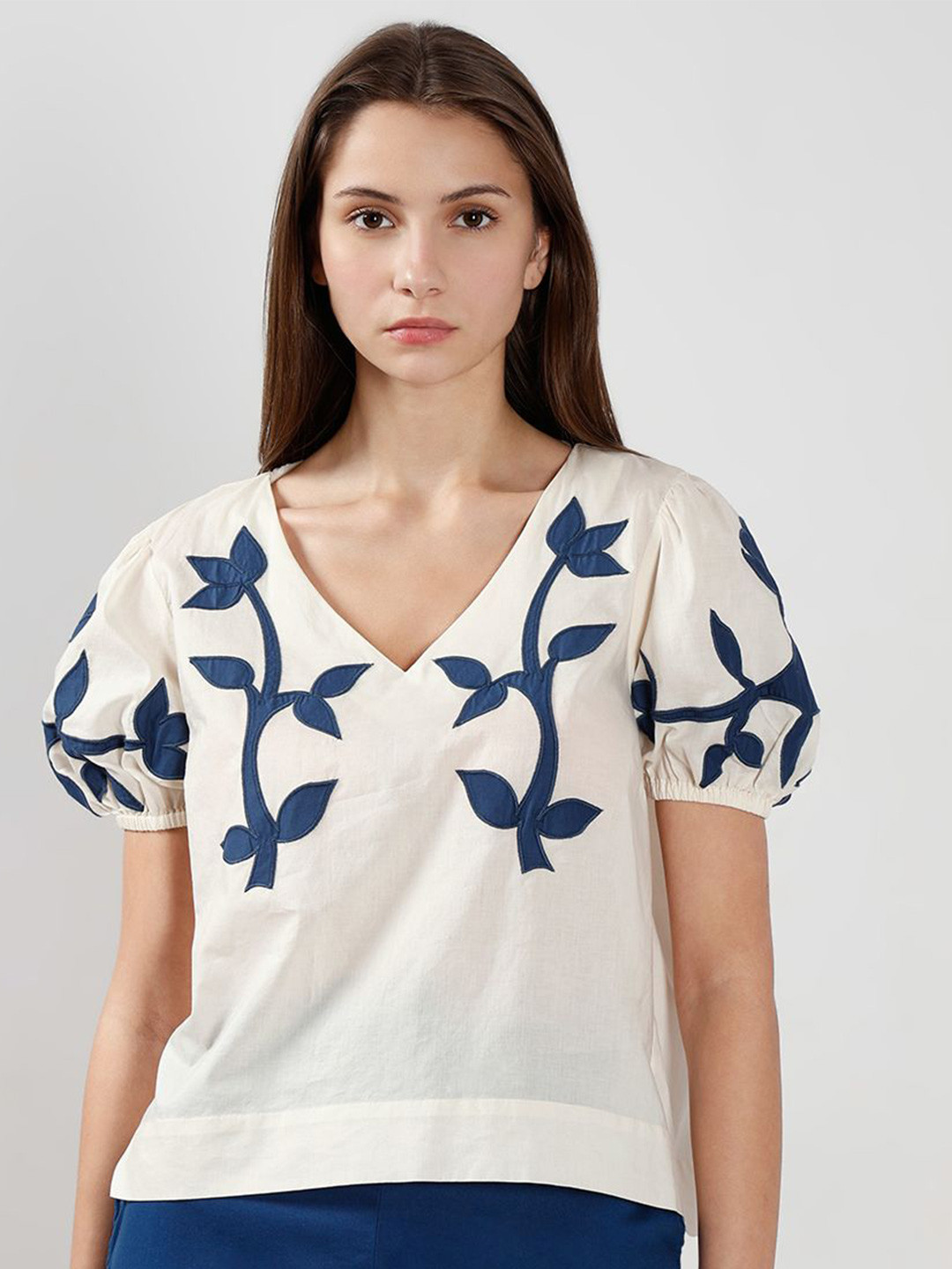 Vero Moda CO FAMI Women Embroidered Cotton Top