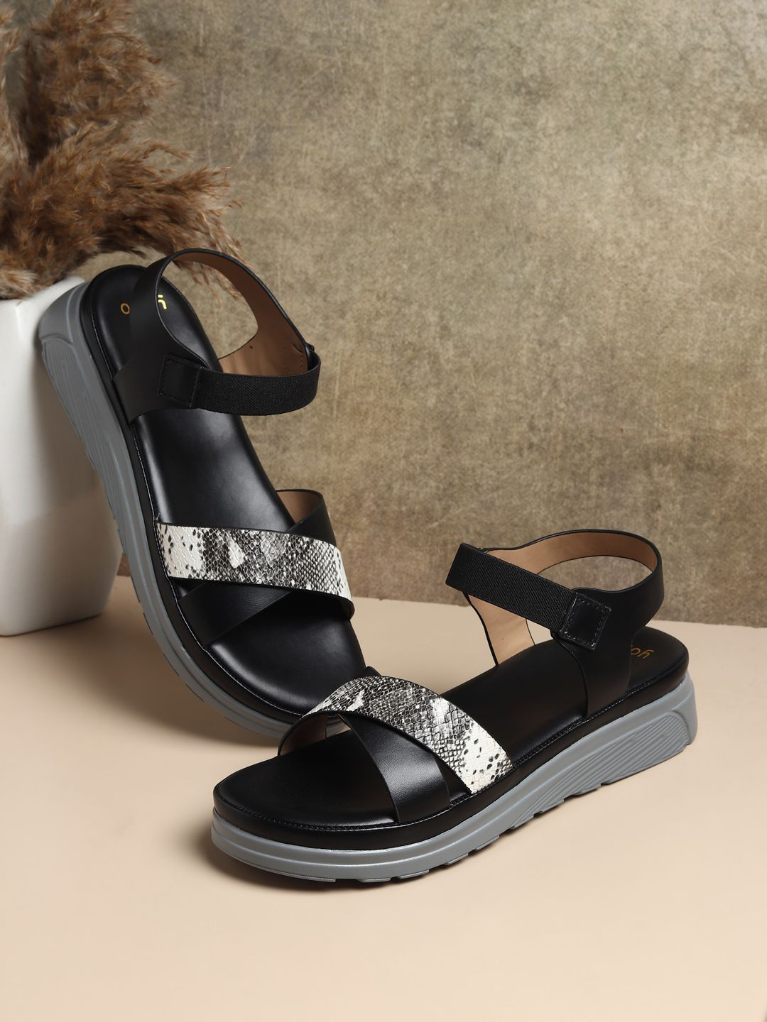 yoho Women SDL Brown & Beige Snakeskin Print Sandals