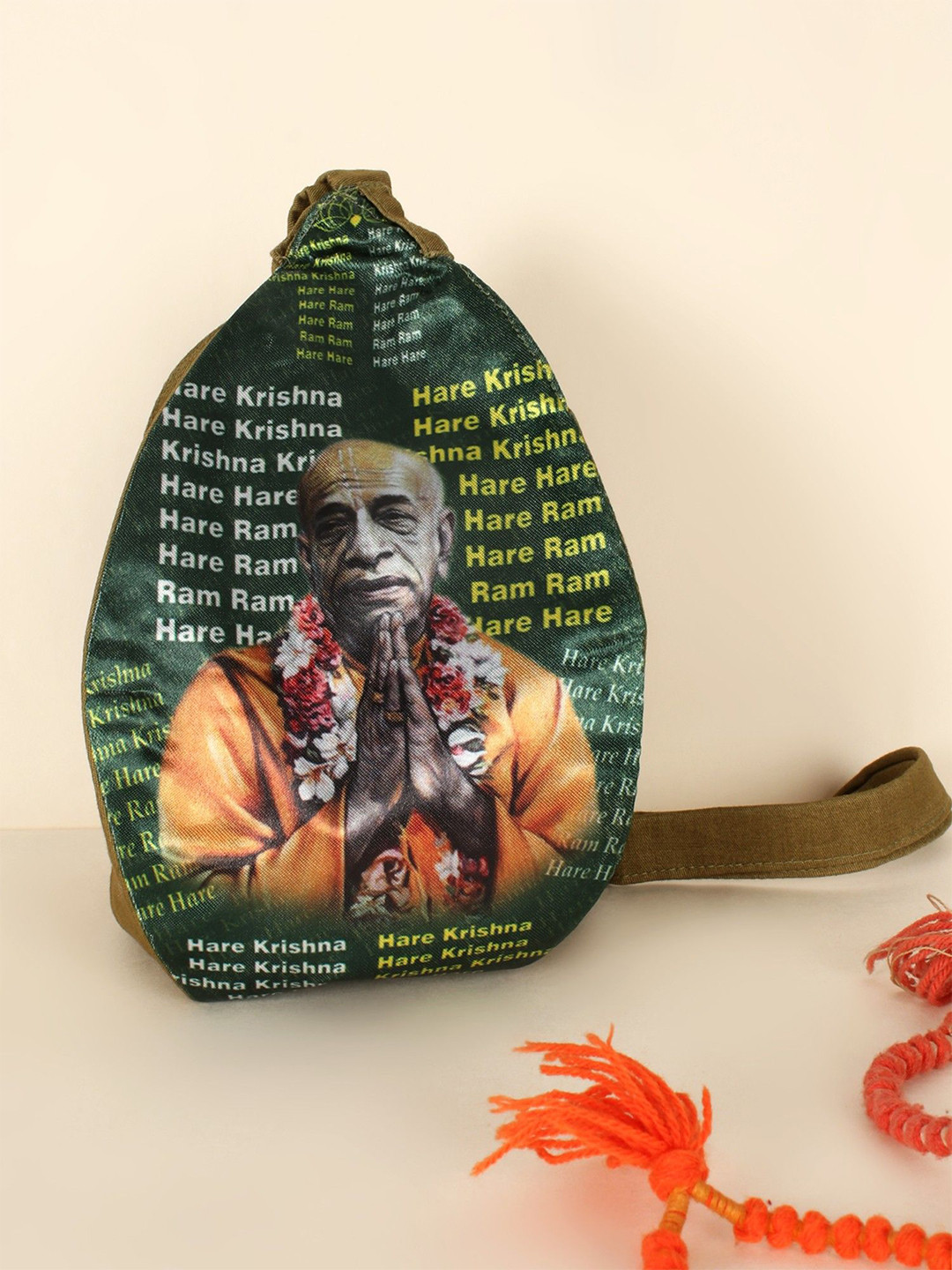 Exotic India Srila Prabhupada Printed Half Moon Gaumukhi Japa Mala Handheld Bag