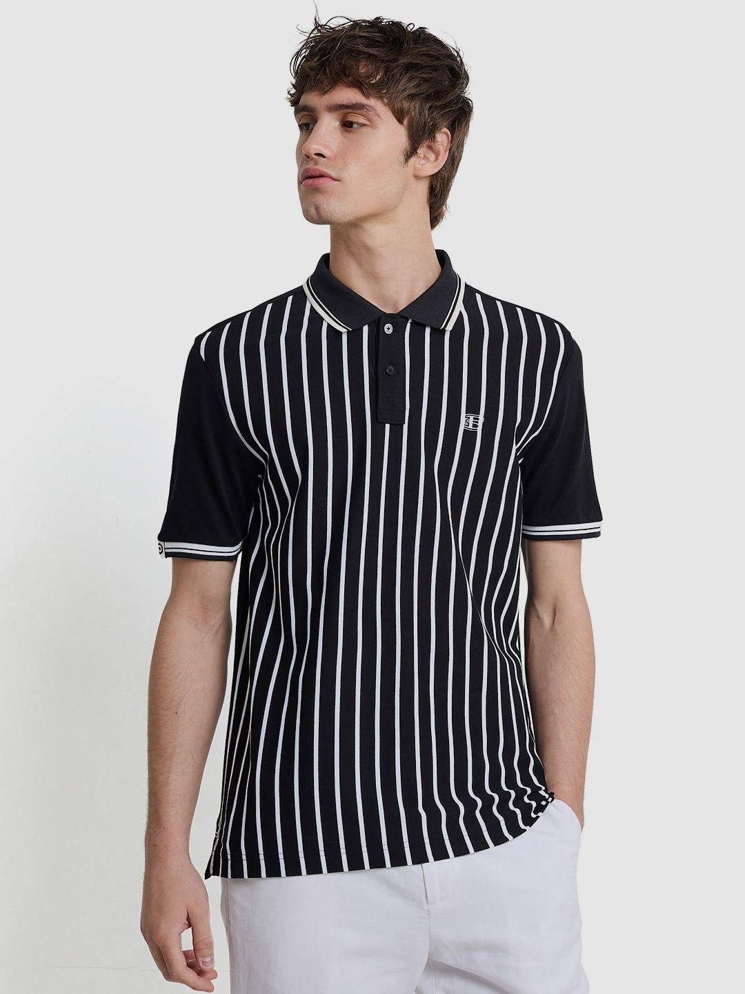 BEN SHERMAN Multi or Variegate Striped Printed Polo Collar Cotton T-shirt
