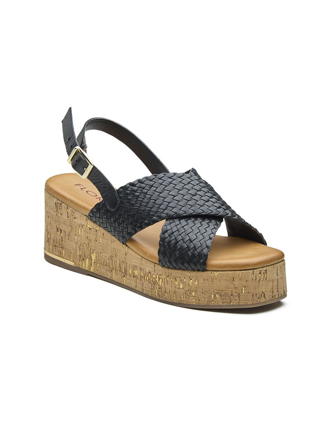 Peach Flores Kyoto Women Textured Leather Wedge Heel Open Toe Slingback Sandals