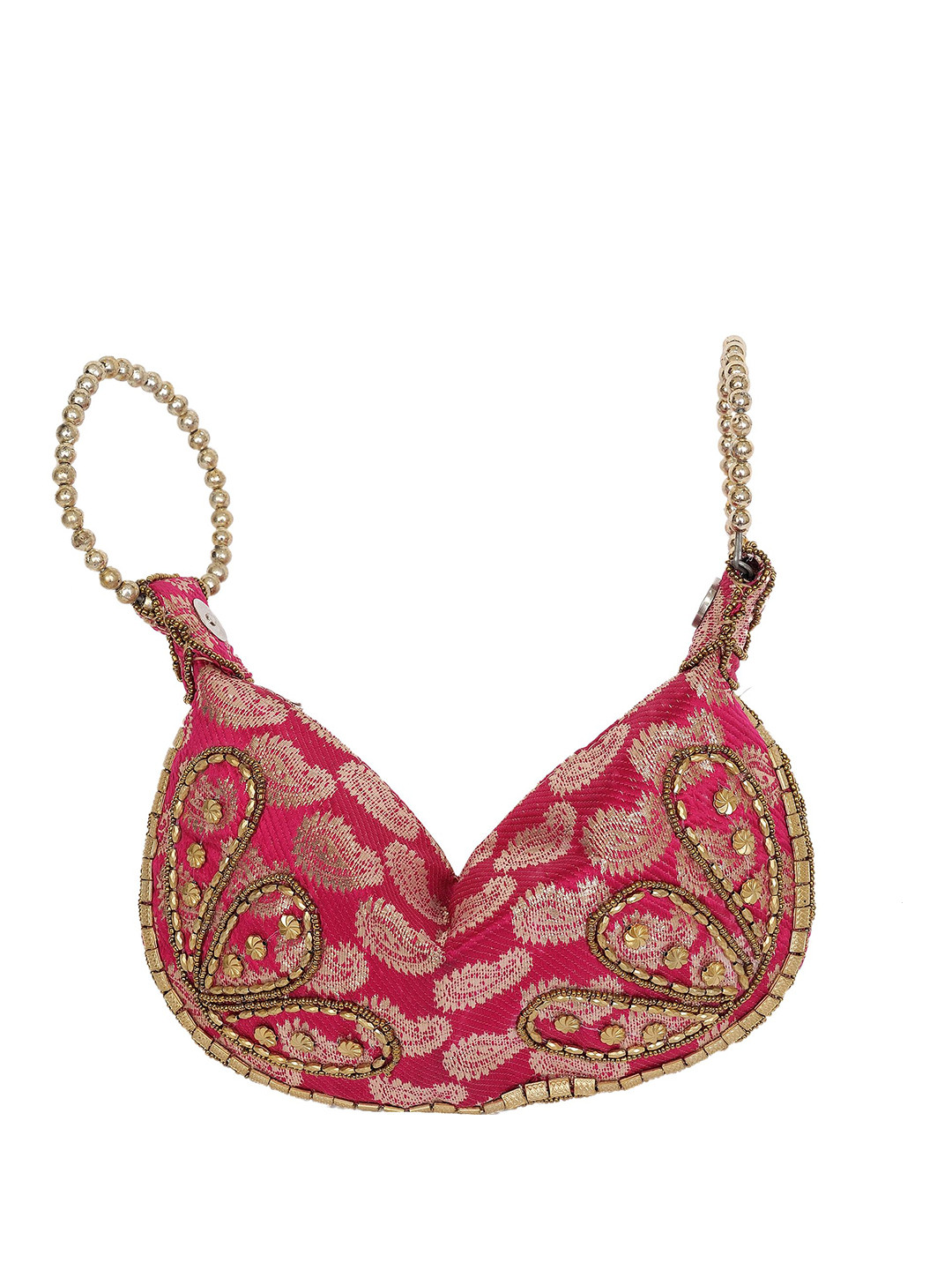 Exotic India Bracelet Bag with Brocade Weave and Beadwork