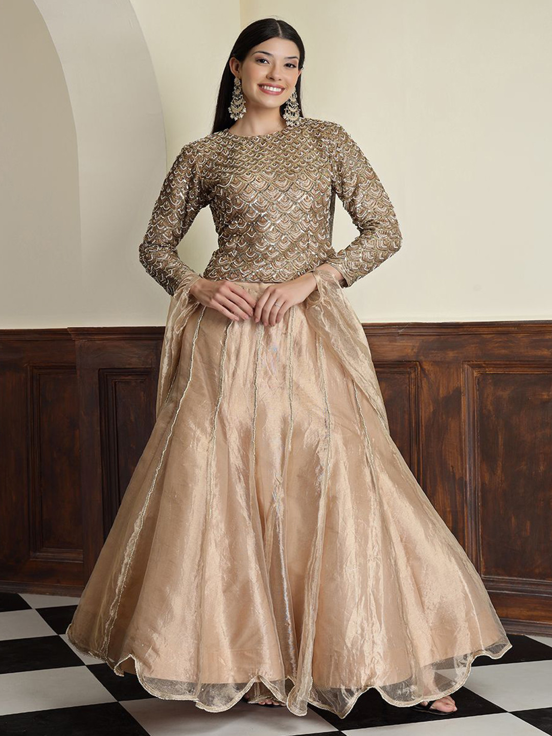MILU MADAN Embroidered Tissue Ready to Wear Lehenga & Blouse With Dupatta