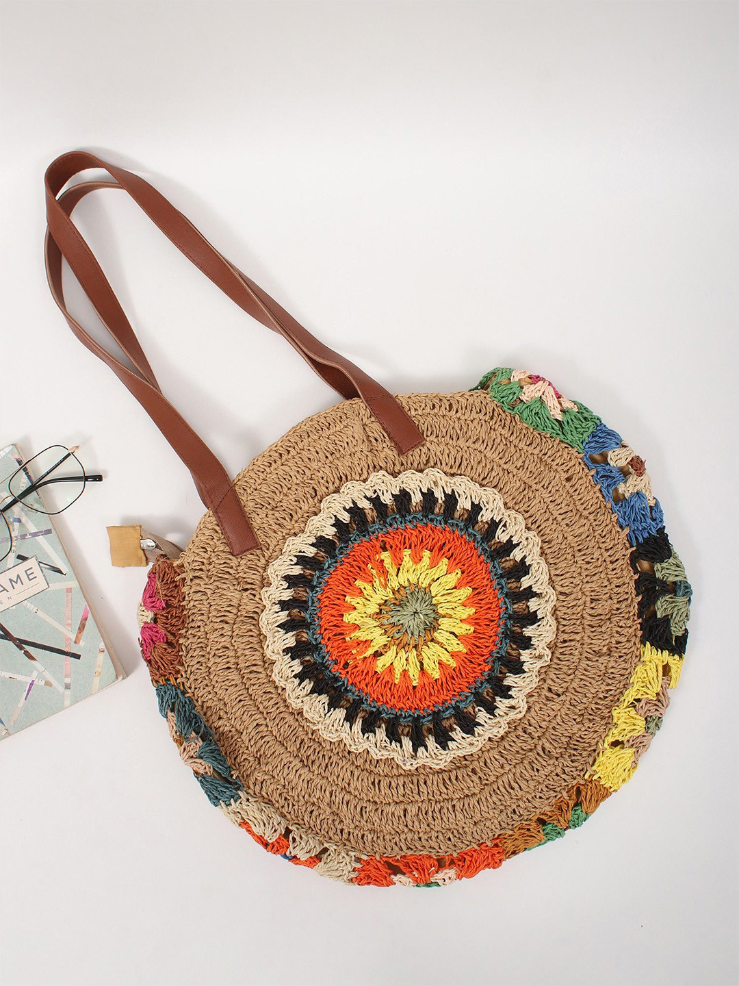 Exotic India Round Handwoven Straw Jute Bag