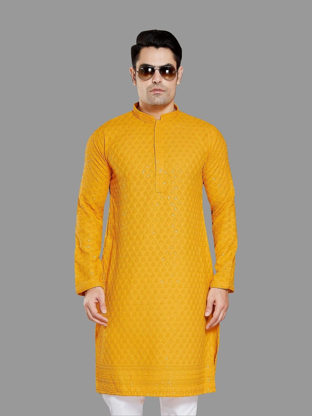 PulseIQ Gold Viscose Rayon Solid Kurta Sets