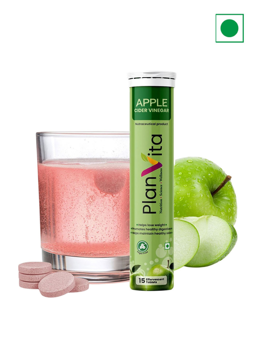 PlanVita Apple Cider Vinegar Effervescent Tablets- 15 Tablets